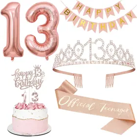 Feselry080-13th Fesciory 13th Birthday Decorations For Girls Including Tiara And Sash Happy Bir
