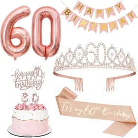 Feselry080-60th Fesciory 60th Birthday Decorations For Women Including Tiara And Sash Happy Bir