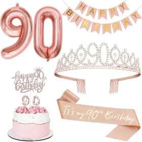 Feselry080-90th Fesciory 90th Birthday Decorations For Women Including Tiara And Sash Happy Bir