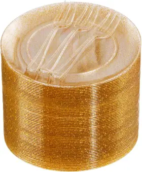 Festiva 711181118544 200pcs Gold Glitter Dessert Plates 6.3 Inch With Forks 5 -small Plastic Dess