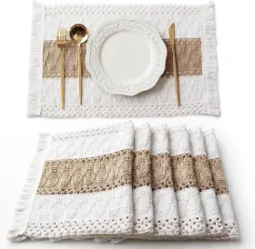 Mtp-006 Fexia Boho Placemats Set Of 6 Fall Macrame Table Brown Mtp-006 Fexia Boho Placemats Set Of 6 Fall Macrame Table Brown