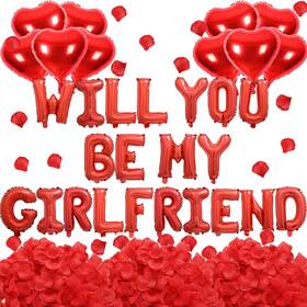 Fezava B0db8t712z 2 Set Red Will You Be My Girlfriend Balloons - 42pcs 16 Inch Letters Hearts Petals
