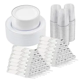 Fijinhom 717352605820 350 Pieces Gold Disposable Plates For 50 Guests Plastic Fo