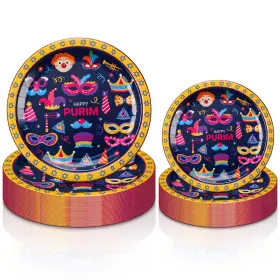 Wen-filltouch-210 Filltouch 60 Pcs Happy Purim Paper Plates Party Supplies Jewish Tableware Decorat