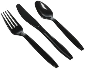 Fineline Settings 813515015519 Ngs Disposable Plastic Set Black Flairware Collection Pack Of 96 Cutlery