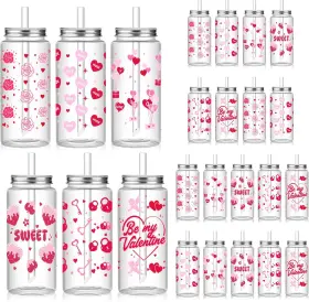 Mg4or6233 Fingertip Wd 24 Pcs Pink Hearts Plastic Cups With Lids And Straws Reusable 13.5 Oz Tumbler F
