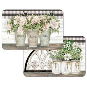 First Dawn 608814184383 Wipe-clean Reversible Decofoam Placemats Vintage Farmhouse Set Of 2 Large