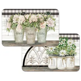 First Dawn 608814184383 Wipe-clean Reversible Decofoam Placemats Vintage Farmhouse Set Of 2 Large