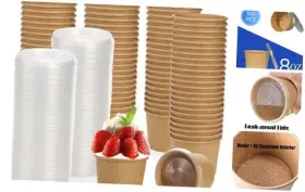 Fi-papersoupcontainer-8oz100p Fisden 100 Pack 8 Oz Paper Soup Containers With Lids Disposable Kraft Food