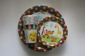 554416 Fisher-price Amscan Baby Jungle Animals Party Supplies Set Plates Cups 24pc