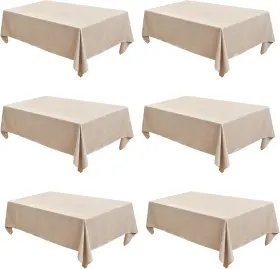 Fmzb6p-6084-beige Fitable Beige Faux Linen Tablecloths Rectangle 60 X Inch 84 6 Pack