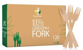 Flauntable 749565368773 Disposable Wooden Forkseco Friendly Biodegrable Utensils 120 Pcs Reusable Bamboo