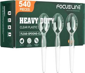 Focusline 445025967991 540 Count 6.2 Inch Clear Plastic Spoons Heavy Duty Solid And Durable