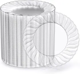 Focusline 689789294062 100 Count 6 Inch Clear Plastic Plates Disposable Heavy Duty Salad For