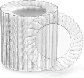 Focusline 711181927252 100 Count 6 Inch Clear Plastic Plates Disposable Heavy Duty Salad Des