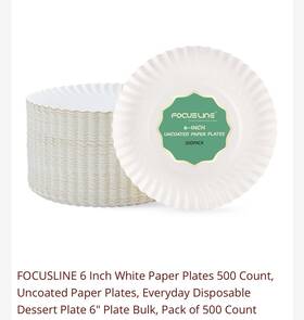 Focusline 712241862544 6 Inch Paper Plates Uncoated Disposable Dessert White