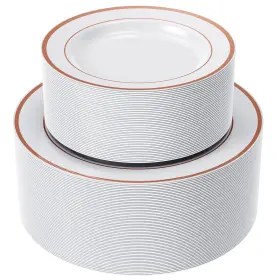 Focusline 719209483582 120pcs Rose Gold Plastic Plates Disposable White And Rim Plate
