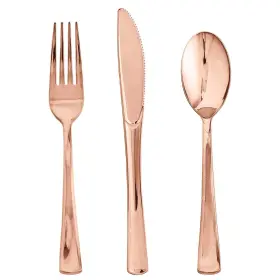 Focusline 788703497517 75 Pack Rose Gold Plastic Silverware Disposable Cutlery Set - 25 Forks Kn