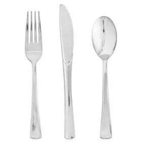 Focusline 788703497562 75 Pack Silver Plastic Silverware Disposable Cutlery Set 25 Forks Knives S