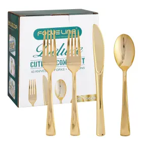 Focusline 788703497616 160 Pack Gold Plastic Silverware Set Including 80 Forks 40 G