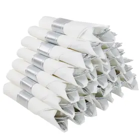 Focusline 788703497630 30 Pack Pre Rolled Silver Plastic Silverware Disposable Cutlery Set Forks
