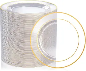 Fl100-7cleargoldrim Focusline 100 Count Clear Gold Plastic Plates 7 Inch Disposable Heavy Duty Clea