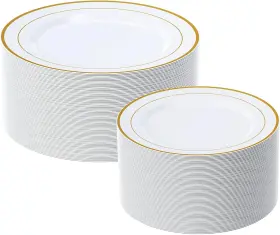 Fl60plate-g Focusline Gold Plastic Plates Set Of 60 10 Inch 7