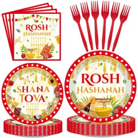 Fd50673 Fodemoraka Rosh Hashanah Plates Decorations - 96 Pcs Shana Tova High Holy Day
