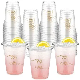 Foldtier-cups-erhnn1649 Foldtier 50 Pcs Mr And Mrs 12 Oz Plastic Wedding Cups Clear Engagement Disposable Brid
