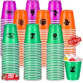 Goo-foldtier-1612 Foldtier 100 Pcs Halloween Shot Glasses 2oz Mini Party Plastic Disposable Cups Bulk Pumpk