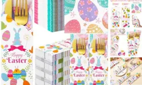 Goo-foldtier-5282 Foldtier 100 Pieces Easter Utensil Cutlery Holders Pouch Bags Napkins Set Bunny
