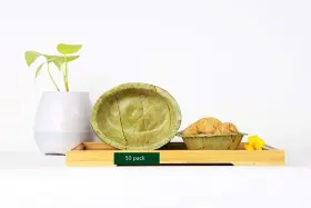 Foliumware 200453751313 Compostable Biodegradable Disposable Leaf Plates - Sal Oval Bowls Zero