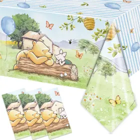 3lswn003 Folnesh 3pcs Blue Winnie Bear Baby Shower Tablecloths 54 Inch X 108