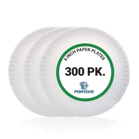 Fonteme 665415158243 Everyday Disposable 6 Inch 300 Pack Uncoated White Round Paper Plates Microwavab