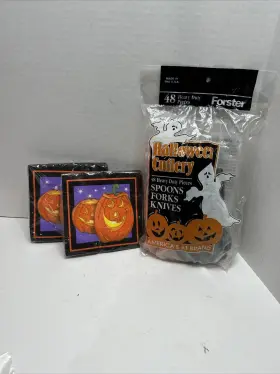 Forster Inc 041426006238 1997 48 Piece Heavy Duty Halloween Cutlery And 2 Packs Of Pumpkin Napkins