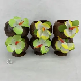 75117 Forum 6 Hawaiian Luau Plastic Coconut W Flower 16oz Reusable Drink Cup Brown