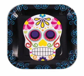 77231 Forum Novelties Day Of The Dead 9 Inch Square Disposable Plate 8 Pack