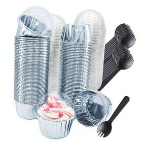 Free-air Lvnus002 Foil Cupcake Liners With Lids 100pack Free-air 3.5oz 3.5 Oz Silver