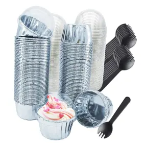 Lvnus002 Free-air Foil Cupcake Liners With Lids 100pack 3.5oz 3.5 Oz Silver
