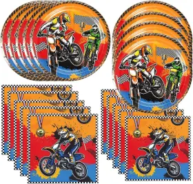 Gr75677 Frerand 40pcs Dirt Bike Party Supplies Include 20 Plates Napkins For The 7