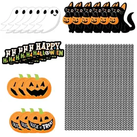 Fresh Fab Finds 729149855592 25pcs Halloween Striped Paper Straws Ghost Cat Decor - Orange One Size