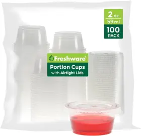 Freshware 445010990928 Plastic Portion Cups With Lids 2 Ounce 100 Sets Disposable