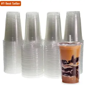 Cp-20x100fl Freshware Clear Plastic Cups With Flat Lids And Straws 100 - 20 Oz Dispos