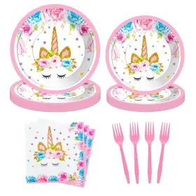Frtvcome 762949806685 96 Pcs Unicorn Plates Napkins Set For Birthday Party Supplies Serves 24