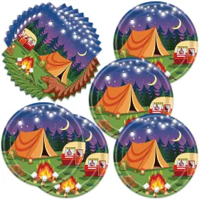 Frypeas 768795716833 40pcs Camping Party Supplies Campfire Hiking Camper Theme Birthday Paper Plat
