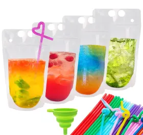 Fullsexy 593249430476 100 Pcs Drink Pouches For Adults Reusable With Straws Funn