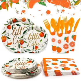Cutie-01 Fumete 144 Pcs Little Cutie Baby Shower Decorations Orange Plates And Napkins Cu
