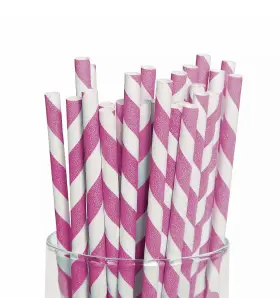 13617383 Fun Express Hot Pink Striped Paper Straws - Birthday Baby Shower Party Supplies 24 Pieces