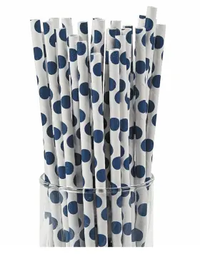 13623080 Fun Express Blue Polka Dot Paper Straws - Birthday Baby Shower Party Supplies 24 Pieces