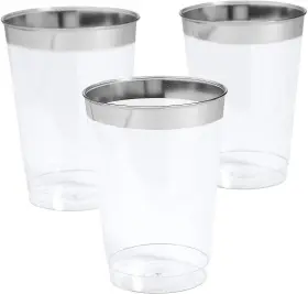 13959029 Fun Express Silver Rim Plastic Cups 12oz 50pc - Party Supplies Small